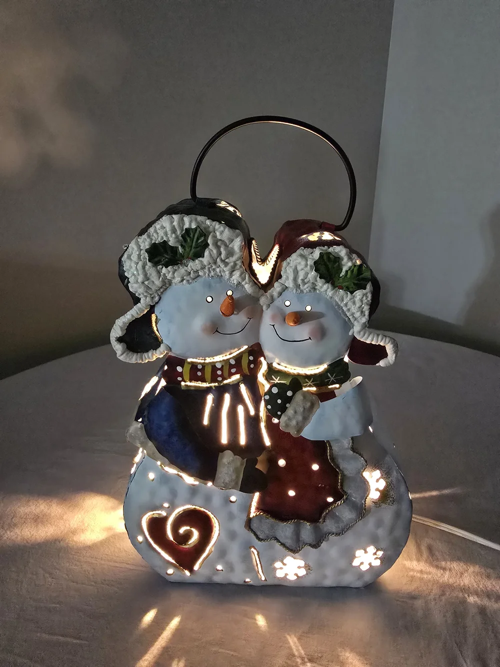 VTG Retired 3D Home Interiors Metal Snowmen Lighted Luminary Decor Lantern 10